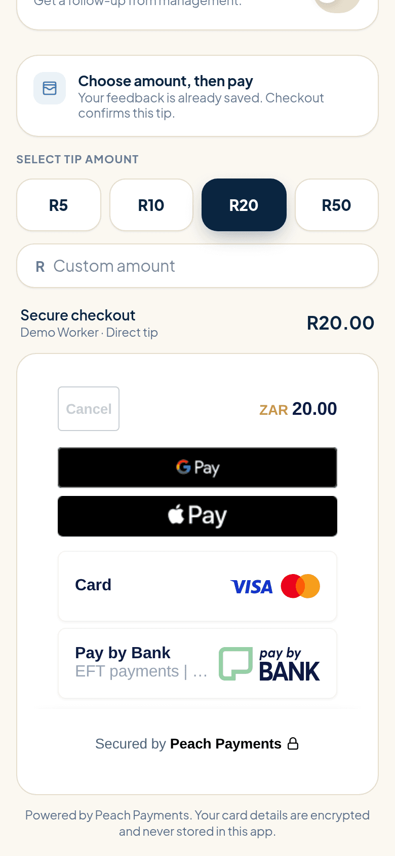 Secure checkout screen